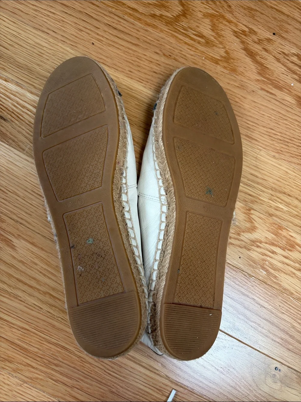 Tory Burch Cream Leather Espadrille Flats with Black Toe Caps